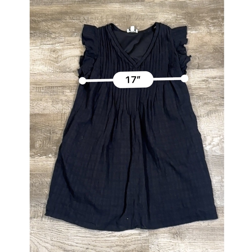 Evereve Womens Black Cotton Gauze Pintuck Ruffle Sleeve Mini Shift Dress Large - Picture 6 of 7